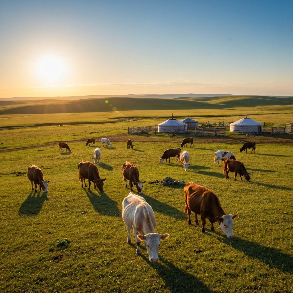 Organic cattle farm in Mongolian grassland